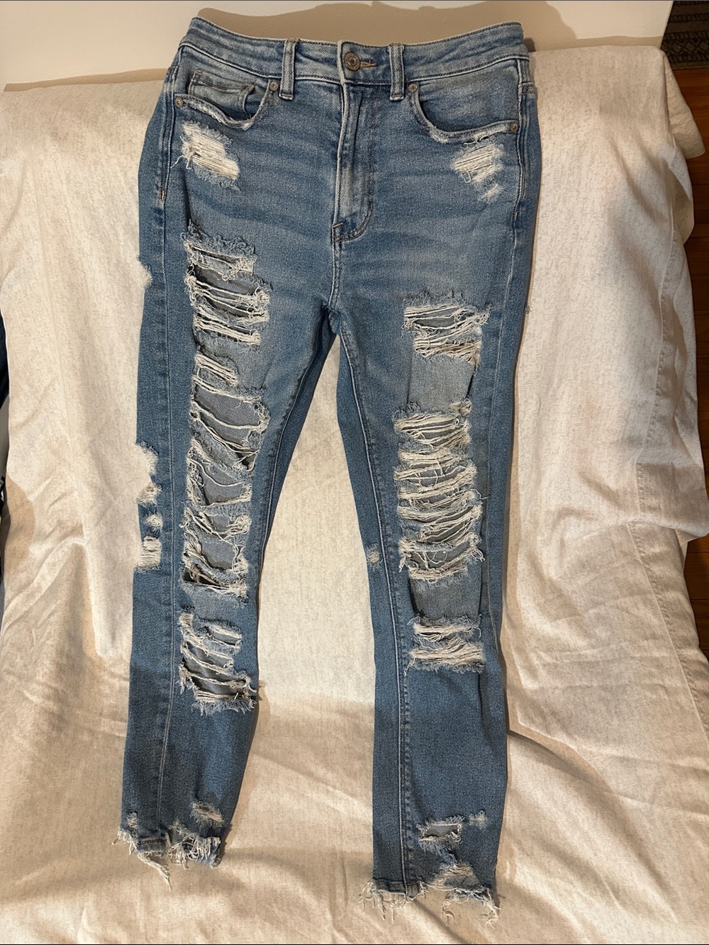 American Eagle Curvy Highest Rise Jegging Distressed Blue Jeans Waist 2